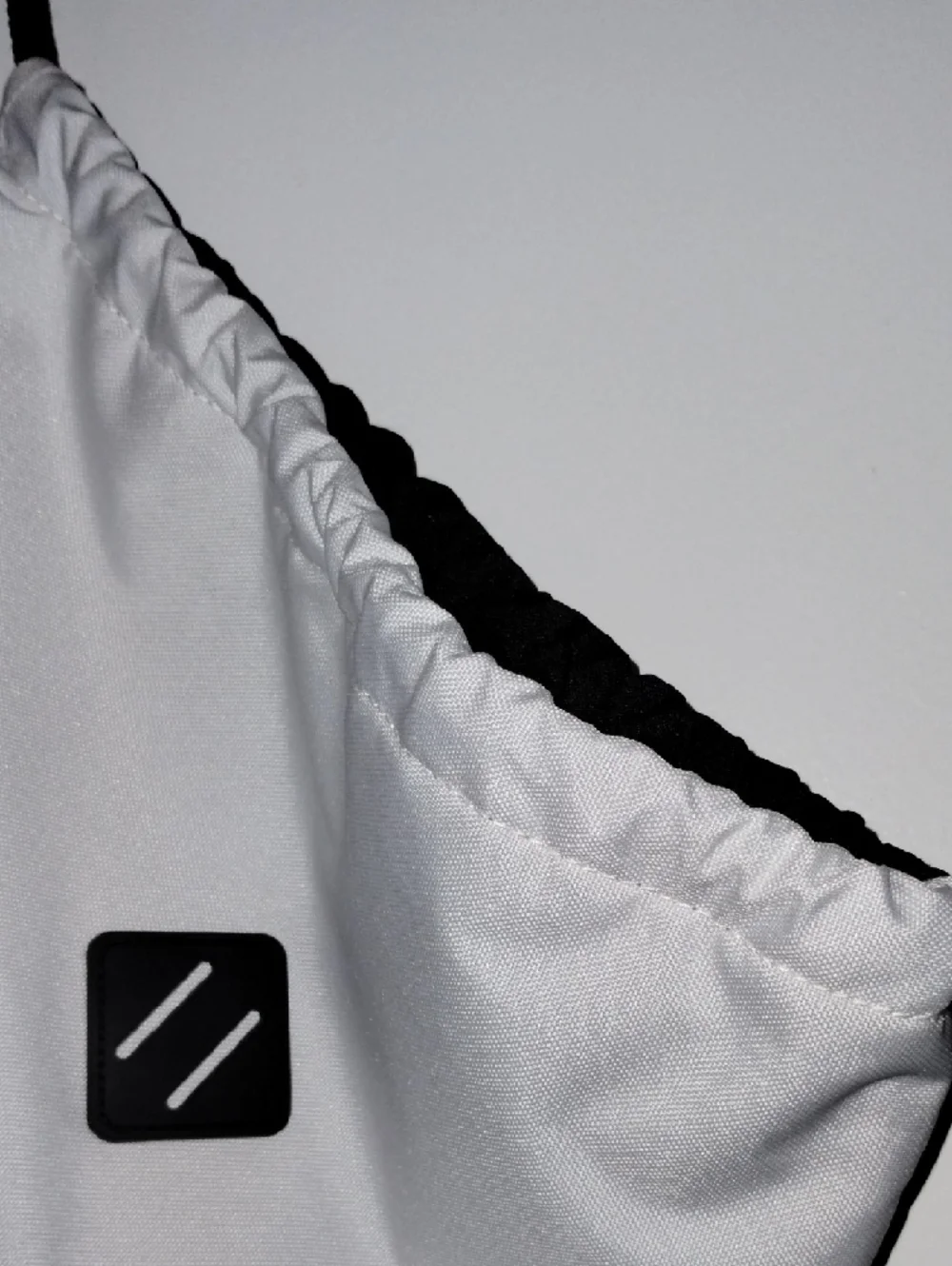 adidas White Drawstring Gym Bag with Black Accents and Rainbow Zip